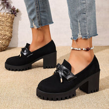 Load image into Gallery viewer, Women's French Loafer Suede Slip-on Shoes - Chunky Heel Pumps with Striped Design