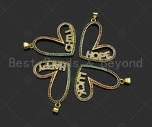 Load image into Gallery viewer, Gold Filled Colorful CZ Happy Luck Hope Word On Heart Shape Pendant,18K Gold Filled Heart Charm, Necklace Bracelet Pendant,34x24mm,Sku#LK341