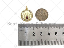 Load image into Gallery viewer, Red/Turquoise CZ Micro Pave Evil Eye On Round Coin Pendant/Charm,Cubic Zirconia Charm, Necklace Bracelet Charm Pendant,17x19mm, Sku#L414