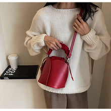 Load image into Gallery viewer, Women's PU Leather Bucket Tote Crossbody Bag – Pleated Oval Shoulder Bag