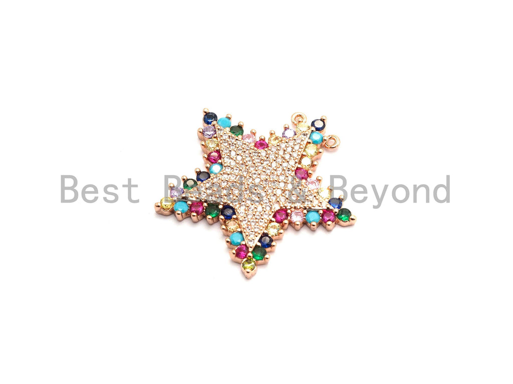 Colorful CZ Clear Micro Pave Star Pendant,Five Star Shaped Pave Pendant,Gold/Rose Gold/Silver/Gunmetal plated,29x31mm, Sku#F716