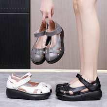 Load image into Gallery viewer, Women's Genuine Leather Closed-Toe Roman Sandals – Velcro Strap Flat Sandals