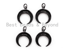 Load image into Gallery viewer, Black CZ Pave On Black Micro Pave Crescent Moon Charm Beads, Micro Paved Horn Pendant,16x18mm, sku#F396