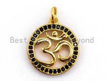 Load image into Gallery viewer, CZ Micro Pave OM Yoga Charm Pendant, Cubic Zirconia Micro Paved Charm Pendant,Pave Findings,15mm, sku#F351/F29