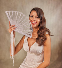 Load image into Gallery viewer, Elegant Pearl and Sequin Bridal Fan