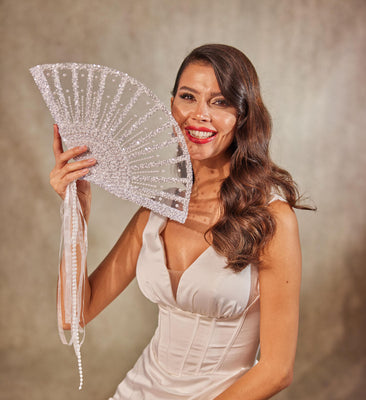 Elegant Pearl and Sequin Bridal Fan