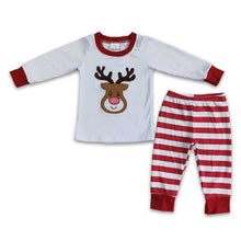 Load image into Gallery viewer, Reindeer applique white boy Christmas pjs