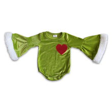 Load image into Gallery viewer, Green velvet red embroidery baby girls Christmas romper