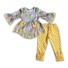 Load image into Gallery viewer, Floral wave tunic match polka dots leggings girls clothes
