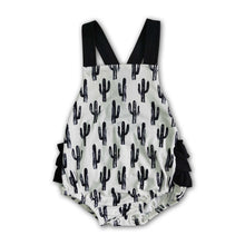 Load image into Gallery viewer, Cactus black ruffles bubble baby girls romper