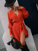 Load image into Gallery viewer, Autumn Winter Mid Length Cardigan Solid Color Women Knitted Lace up Cardigan Sweater Women