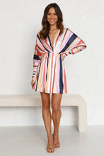 Load image into Gallery viewer, Autumn V neck Long Sleeve Color Striped Slim Dress for Women