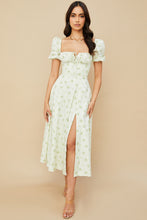 Load image into Gallery viewer, Women Summer Top Product Puff Sleeve Floral Tie Neck High Slit Women Dress Summer