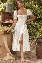Load image into Gallery viewer, Women Summer Top Product Puff Sleeve Floral Tie Neck High Slit Women Dress Summer