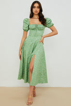 Load image into Gallery viewer, Women Summer Top Product Puff Sleeve Floral Tie Neck High Slit Women Dress Summer