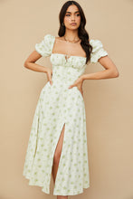 Load image into Gallery viewer, Women Summer Top Product Puff Sleeve Floral Tie Neck High Slit Women Dress Summer