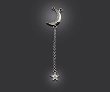 Load image into Gallery viewer, CZ Micro Pave Moon North Star Pendant/Charm, Star Moon Pendant, Clear CZ Micro Pave Charm, 11x55mm, sku#F1266