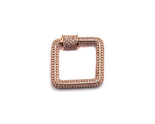 Load image into Gallery viewer, CZ Micro Pave Square Shape Clasp, Gold/Rose gold/Gunmetal/Silver Plated Carabiner Clasp, 23x23mm, sku#H158