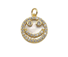 Load image into Gallery viewer, Mother-of-pearl Inlay Smiley Face Round Pendant/Charm, Cubic Zirconia Pendant Charm, MOP Charm, 18x16mm,Sku#L368