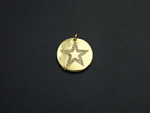 Load image into Gallery viewer, CZ Micro Pave Five Star On Round Coin Pendant,Round Cubic Zirconia Pendant, 10x16mm,Sku#F1095