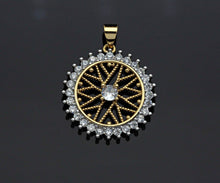 Load image into Gallery viewer, Gold Filigree Flower On CZ Micro Pave Round Ring Charms, Gold Charms, CZ Pave Pendant,Necklace Charms, 24x26mm, Sku#F1280