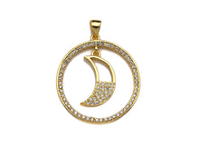 Load image into Gallery viewer, Clear CZ Micro Pave Cresent Moon Hanging in Round Ring Shape Pendant Charm, Cubic Zirconia Round Ring Moon Charm,27x30mm,Sku#LK154