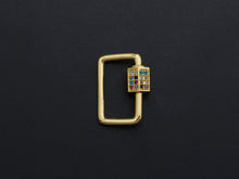 Load image into Gallery viewer, Colorful CZ Micro pave Rectangle Shape Clasp, CZ Pave Clasp, 24K Gold Carabiner Clasp, 15x20mm, sku#H192