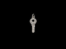 Load image into Gallery viewer, CZ Micro Pave Key Shaped Pendant/Charm, Clear Cubic Zirconia Pave Charm, Small Key Charm, 7x17mm, sku#F1138