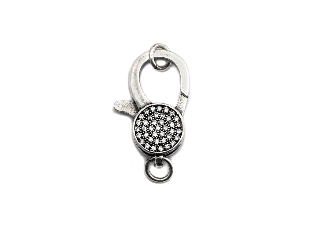 Antique Silver CZ Micro Pave Lobster Claw Clasp/Link Connector with Jump Ring,Pave Claw Clasp,11x16/13x20mm/16x24mm,sku#H170