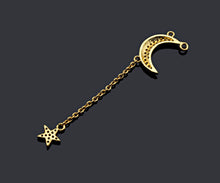 Load image into Gallery viewer, CZ Micro Pave Moon North Star Pendant/Charm, Star Moon Pendant, Clear CZ Micro Pave Charm, 11x55mm, sku#F1266