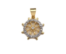 Load image into Gallery viewer, CZ Micro Pave Helm Shape Charm/Pendant, Dual CZ Sailer Wheel Shape Charm, Pave Pendant Charm,13x15mm, Sku#F1217