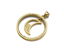 Load image into Gallery viewer, Clear CZ Micro Pave Cresent Moon Hanging in Round Ring Shape Pendant Charm, Cubic Zirconia Round Ring Moon Charm,27x30mm,Sku#LK154