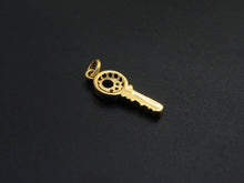 Load image into Gallery viewer, CZ Micro Pave Key Shaped Pendant/Charm, Clear Cubic Zirconia Pave Charm, Small Key Charm, 7x17mm, sku#F1138