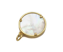 Load image into Gallery viewer, Mother-of-pearl Inlay Smiley Face Round Pendant/Charm, Cubic Zirconia Pendant Charm, MOP Charm, 18x16mm,Sku#L368