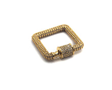 Load image into Gallery viewer, CZ Micro Pave Square Shape Clasp, Gold/Rose gold/Gunmetal/Silver Plated Carabiner Clasp, 23x23mm, sku#H158