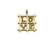 Load image into Gallery viewer, Colorful CZ Micro Pave Love Word On Pane Shape Pendant,18K Dainty Gold Charm, Necklace Bracelet Charm Pendant,17x20mm, Sku#LD36