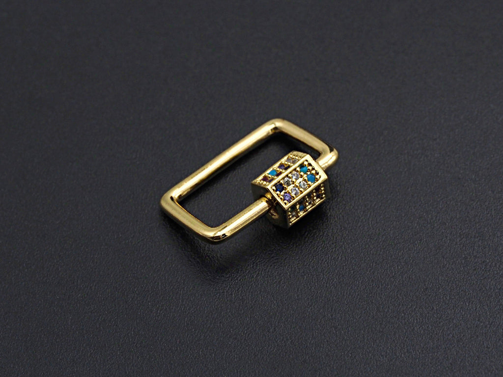 Colorful CZ Micro pave Rectangle Shape Clasp, CZ Pave Clasp, 24K Gold Carabiner Clasp, 15x20mm, sku#H192