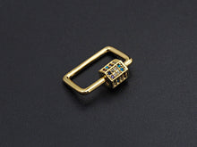 Load image into Gallery viewer, Colorful CZ Micro pave Rectangle Shape Clasp, CZ Pave Clasp, 24K Gold Carabiner Clasp, 15x20mm, sku#H192