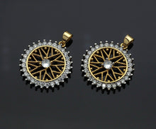 Load image into Gallery viewer, Gold Filigree Flower On CZ Micro Pave Round Ring Charms, Gold Charms, CZ Pave Pendant,Necklace Charms, 24x26mm, Sku#F1280