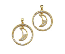 Load image into Gallery viewer, Clear CZ Micro Pave Cresent Moon Hanging in Round Ring Shape Pendant Charm, Cubic Zirconia Round Ring Moon Charm,27x30mm,Sku#LK154