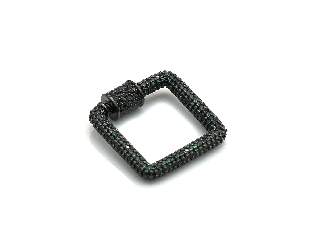 Fully Colorful Cz Micro pave Square Shape Clasp, CZ Pave Black/Blue/Pink/Gold Carabiner Clasp, 23mm, sku#H183