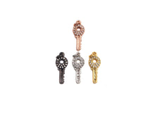 Load image into Gallery viewer, CZ Micro Pave Key Shaped Pendant/Charm, Clear Cubic Zirconia Pave Charm, Small Key Charm, 7x17mm, sku#F1138