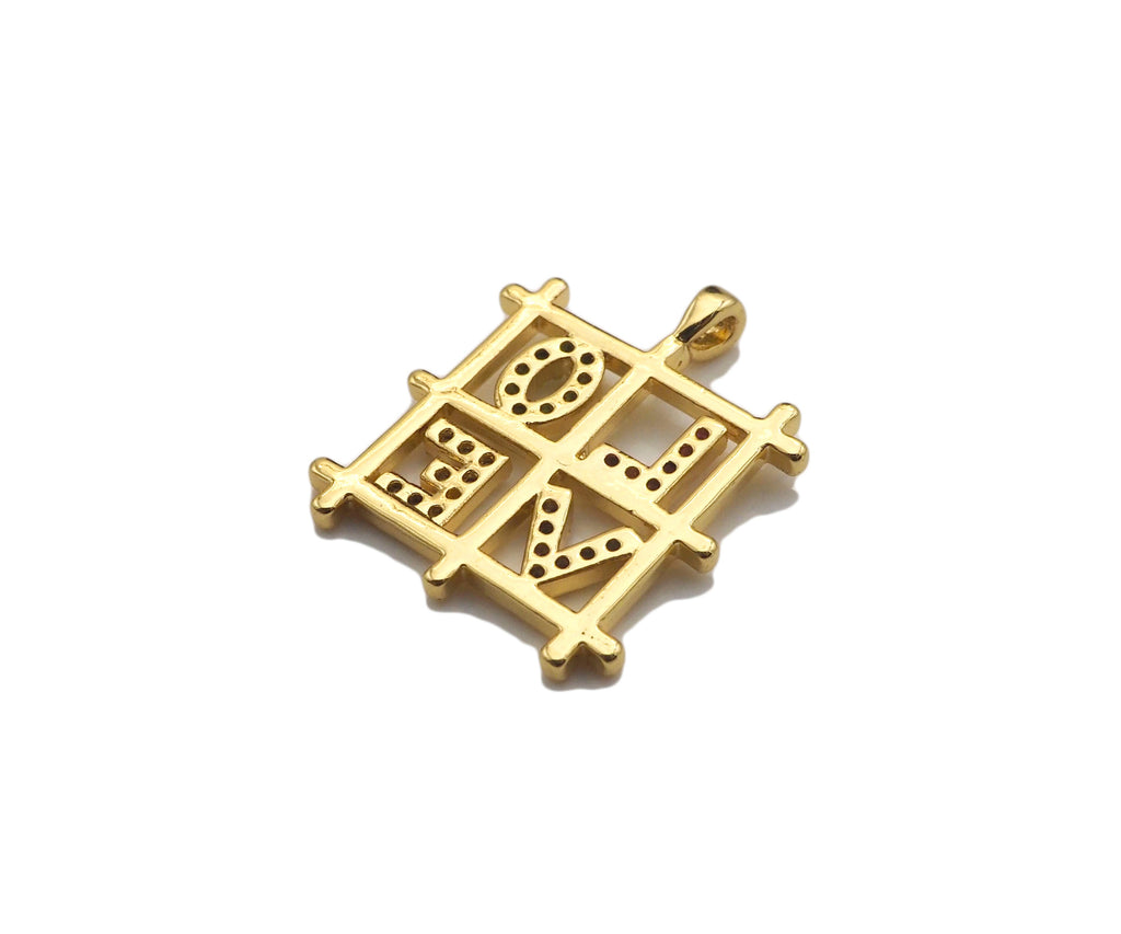 Colorful CZ Micro Pave Love Word On Pane Shape Pendant,18K Dainty Gold Charm, Necklace Bracelet Charm Pendant,17x20mm, Sku#LD36