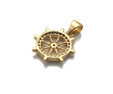 Load image into Gallery viewer, CZ Micro Pave Helm Shape Charm/Pendant, Dual CZ Sailer Wheel Shape Charm, Pave Pendant Charm,13x15mm, Sku#F1217