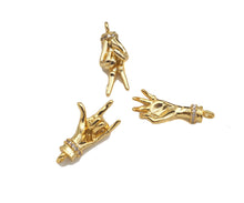 Load image into Gallery viewer, CZ Micro Pave Ok/Love You/Yeah Gesture Shape Pendant/Charm,18K Gold Charm, Necklace Bracelet Charm Pendant,8x19/7x19/10x19mm,Sku#FH152