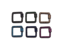 Load image into Gallery viewer, Fully Colorful Cz Micro pave Square Shape Clasp, CZ Pave Black/Blue/Pink/Gold Carabiner Clasp, 23mm, sku#H183