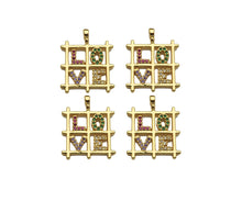 Load image into Gallery viewer, Colorful CZ Micro Pave Love Word On Pane Shape Pendant,18K Dainty Gold Charm, Necklace Bracelet Charm Pendant,17x20mm, Sku#LD36