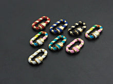 Load image into Gallery viewer, Colorful Enamel Pave Oval Shape Clasp, Carabiner Clasp, White/Black/Rainbow/Blue/Pink Screw Clasp, 12x20mm, sku#H251