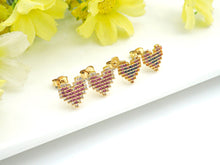 Load image into Gallery viewer, CZ Micro Pave Stud Earring Wires, Heart Shape Earrings, Colorful CZ micro pave earrings, 10mm, sku#J224