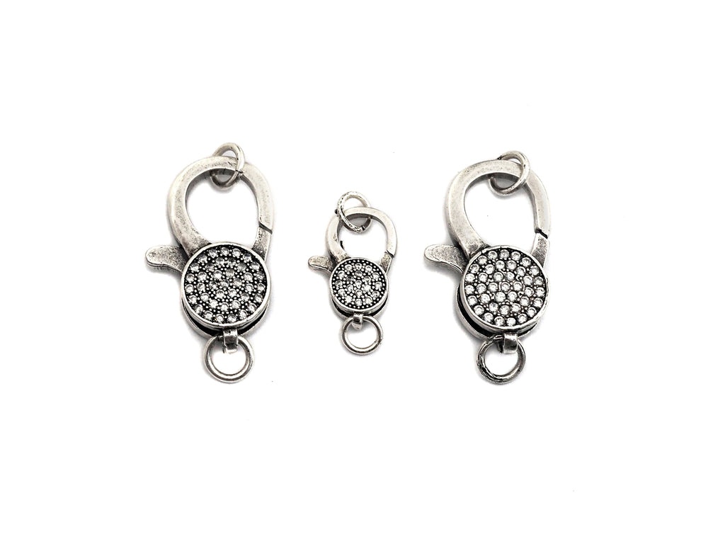 Antique Silver CZ Micro Pave Lobster Claw Clasp/Link Connector with Jump Ring,Pave Claw Clasp,11x16/13x20mm/16x24mm,sku#H170